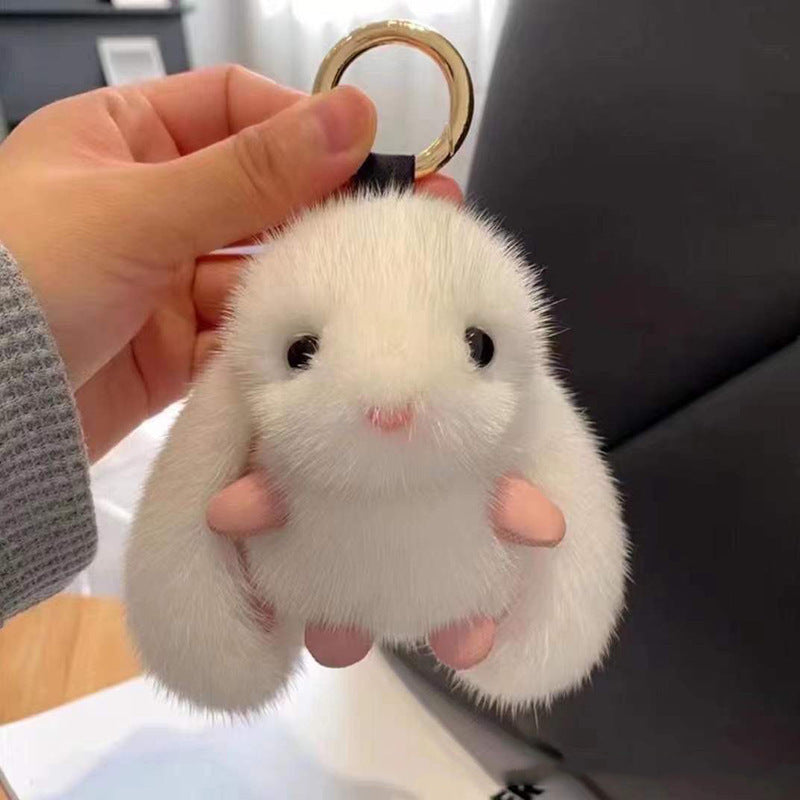 Dollcini, Fehér Nyuszi Plüss Táskadísz – Aranyos Kulcstartó Charm