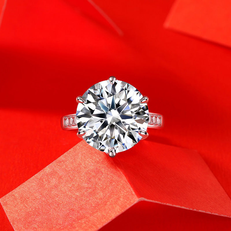 Dollcini 10 Carat Moissanite Ring – 925 Sterling Silver, Classic Six-Prong Setting (Adjustable Size)