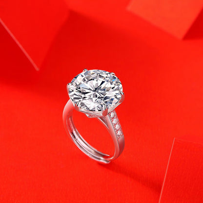 Dollcini 10 Carat Moissanite Ring – 925 Sterling Silver, Classic Six-Prong Setting (Adjustable Size)