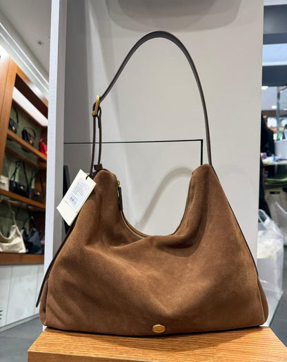 Dollcini Women's Brown Suede Handbag – Zippered, Vegetable-Tanned Leather
