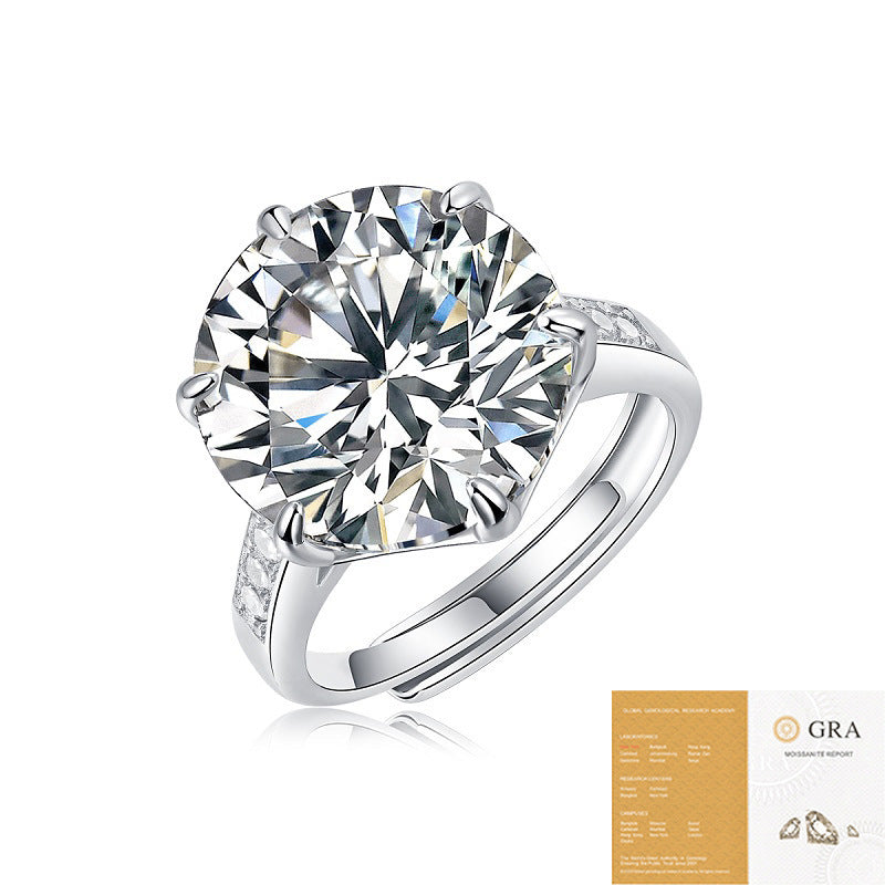 Dollcini 10 Carat Moissanite Ring – 925 Sterling Silver, Classic Six-Prong Setting (Adjustable Size)