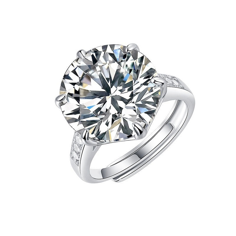Dollcini 10 Carat Moissanite Ring – 925 Sterling Silver, Classic Six-Prong Setting (Adjustable Size)