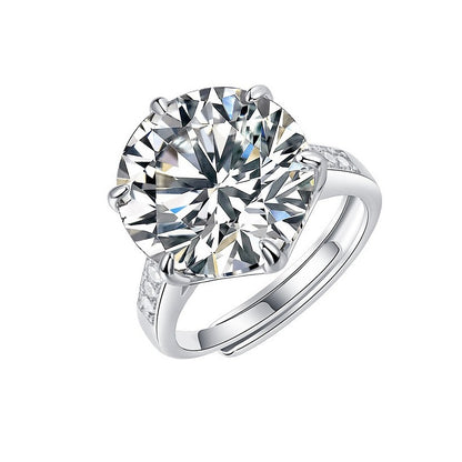 Dollcini 10 Carat Moissanite Ring – 925 Sterling Silver, Classic Six-Prong Setting (Adjustable Size)