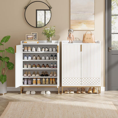 Dollcini Home Modern White Dresser with Gold Geometric Pattern