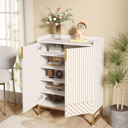 Dollcini Home Modern White Dresser with Gold Geometric Pattern