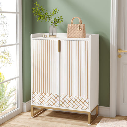 Dollcini Home Modern White Dresser with Gold Geometric Pattern