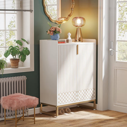 Dollcini Home Modern White Dresser with Gold Geometric Pattern