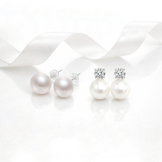 Dollcini Elegance Pearl uhančki – klasični uhani s perlami in diamantom