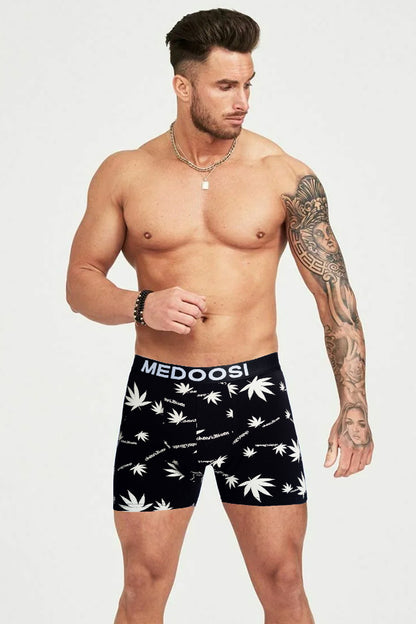 Dollcini Breathable Cotton Men's Boxer Briefs - 95% Cotton, Leaf Pattern, Set of 3