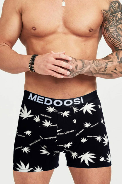 Dollcini Breathable Cotton Men's Boxer Briefs - 95% Cotton, Leaf Pattern, Set of 3