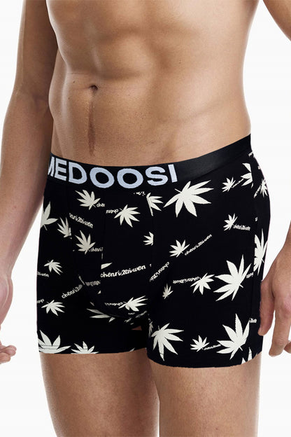 Dollcini Breathable Cotton Men's Boxer Briefs - 95% Cotton, Leaf Pattern, Set of 3