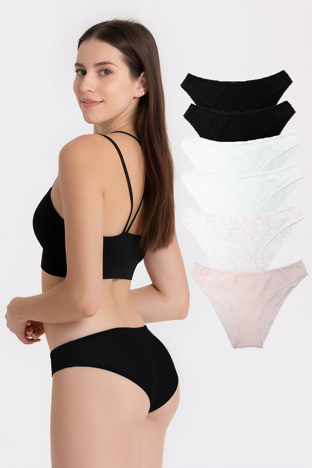 Dollcini, Chiloți clasici pentru femei, chiloți brazilieni pentru femei, 95% bumbac + spandex - multicolor, pachet de 6 bucăți