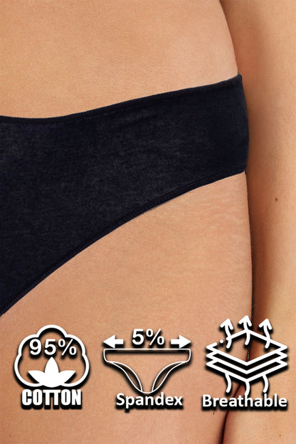 Dollcini, Chiloți clasici pentru femei, chiloți brazilieni pentru femei, 95% bumbac + spandex - multicolor, pachet de 6 bucăți