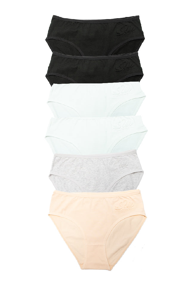 Dollcini, Chiloți clasici pentru femei, 95% bumbac + spandex - Multicolor, pachet de 6 bucăți