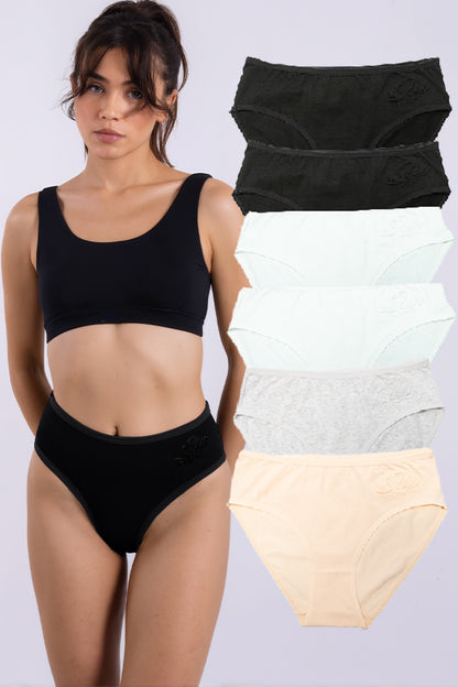 Dollcini, Chiloți clasici pentru femei, 95% bumbac + spandex - Multicolor, pachet de 6 bucăți