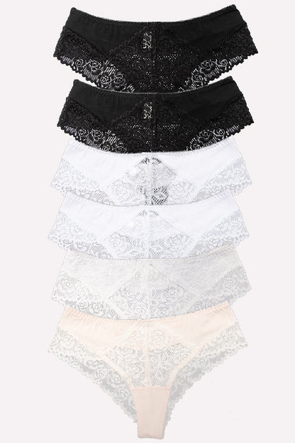 Dollcini, Chiloți clasici pentru femei, Chiloți brazilieni pentru femei, Chiloți dantela pentru femei – 95% bumbac + spandex, multicolor, pachet de 6 bucăți