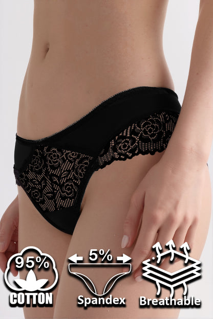 Dollcini, Chiloți clasici pentru femei, Chiloți brazilieni pentru femei, Chiloți dantela pentru femei – 95% bumbac + spandex, multicolor, pachet de 6 bucăți