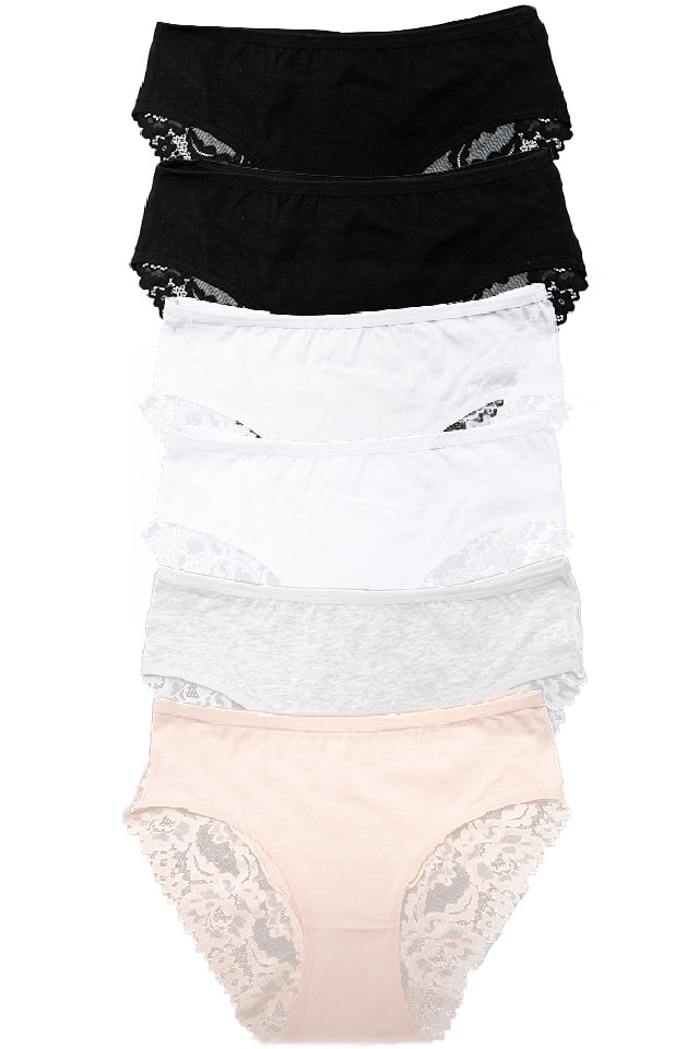 Dollcini, Classic Women's Panties, Brazilian Women's Panties, Floral Lace Women's Panties, 95% Cotton + Spandex - Multicolor, Pack of 6, 8972