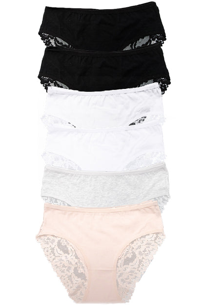 Dollcini, Classic Women's Panties, Brazilian Women's Panties, Floral Lace Women's Panties, 95% Cotton + Spandex - Multicolor, Pack of 6, 8972