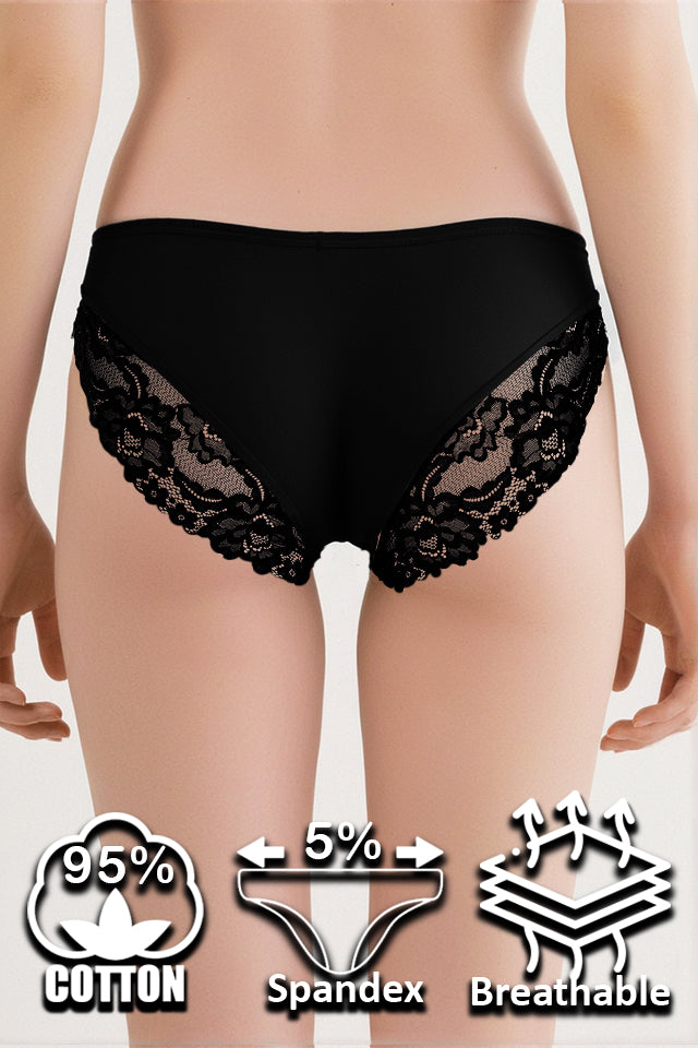 Dollcini, Classic Women's Panties, Brazilian Women's Panties, Floral Lace Women's Panties, 95% Cotton + Spandex - Multicolor, Pack of 6, 8972