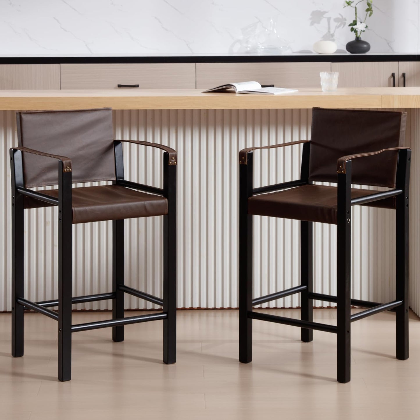 Dollcini Scaun de bar modern cu brațe pentru acasă – Piele premium, set de 2 bucăți