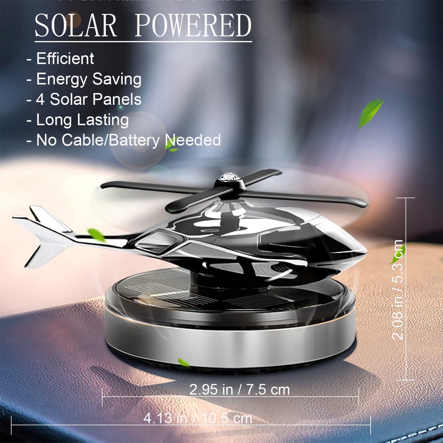 Dollcini, Helicopter-shaped solar car air freshener – rotating aroma diffuser (silver)
