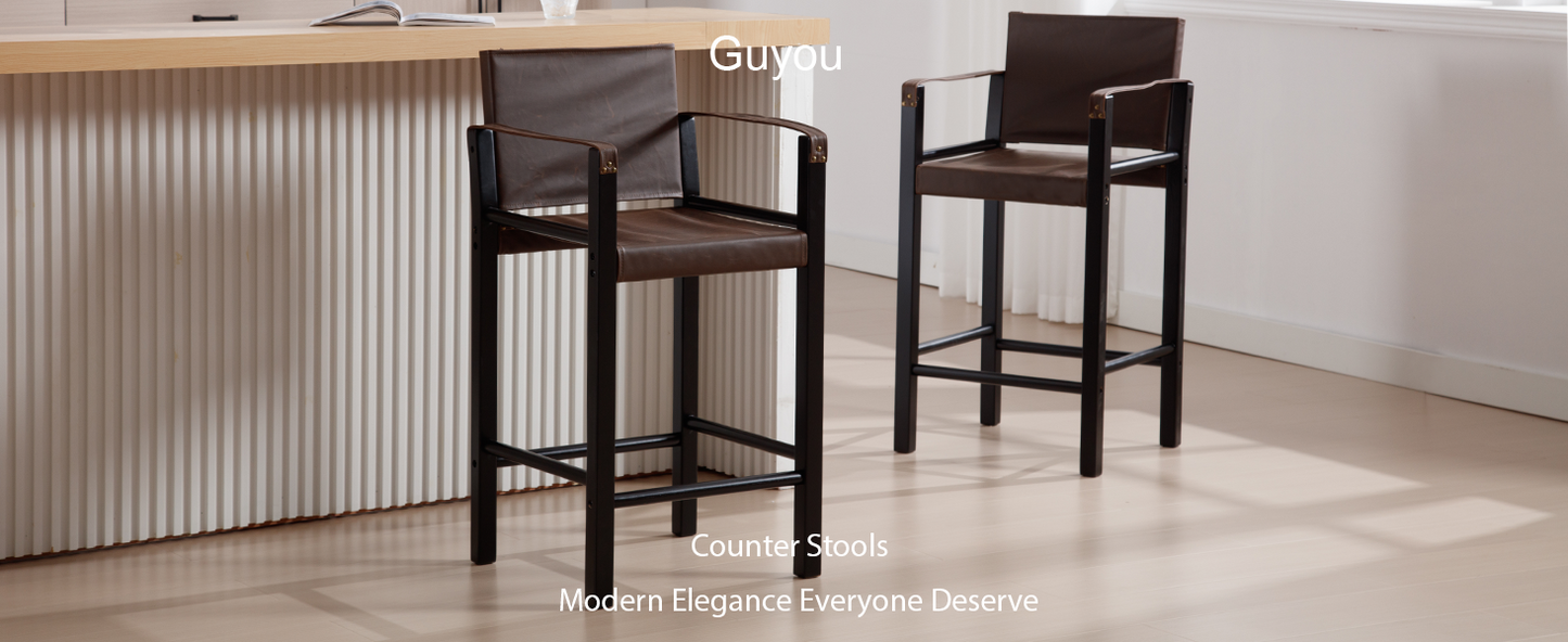Dollcini Scaun de bar modern cu brațe pentru acasă – Piele premium, set de 2 bucăți