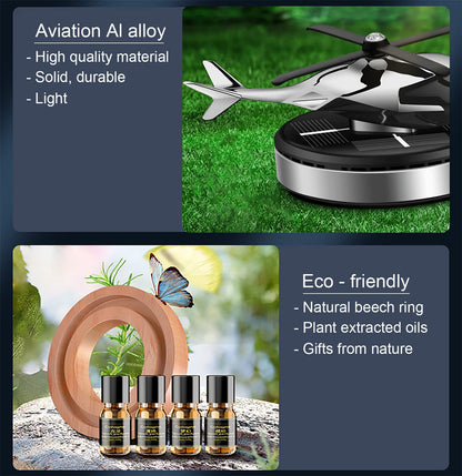 Dollcini, Helicopter-shaped solar car air freshener – rotating aroma diffuser (silver)