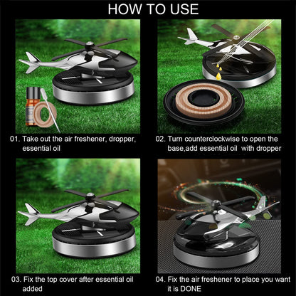Dollcini, Helicopter-shaped solar car air freshener – rotating aroma diffuser (silver)