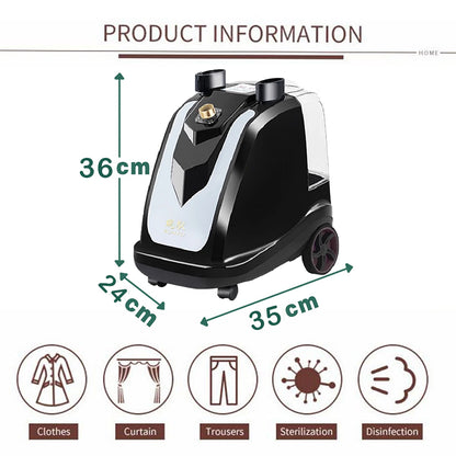 Dollcini Full Copper Garment Steamer 2200W – 35 L Tank, 10-Hole Steam Head, Black