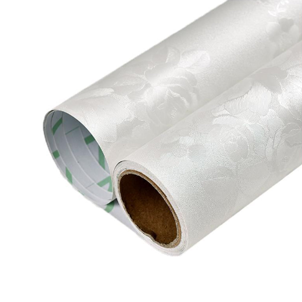 Dollcini Home Self-Adhesive Wallpaper – White Floral Textured, Embossed