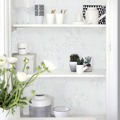 Dollcini Home Self-Adhesive Wallpaper – White Floral Textured, Embossed