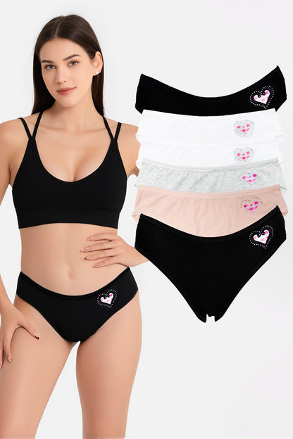 Dollcini, Chiloți clasici pentru femei, 95% bumbac + spandex - Multicolor, pachet de 6 bucăți, 82322