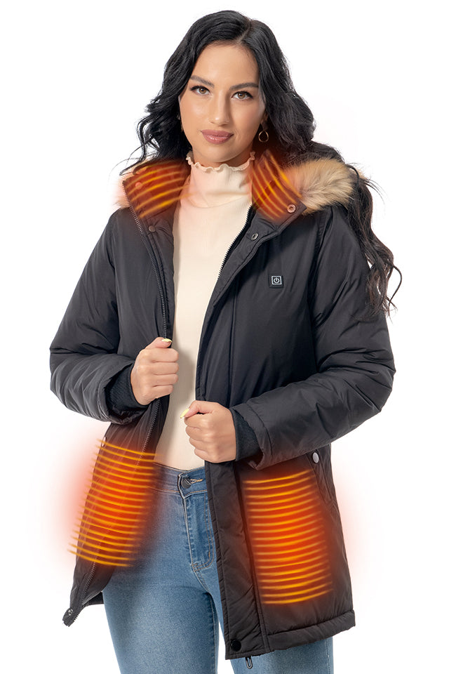 Dollcini Women's Heated Jacket – Waterproof, Hooded, with 9 Heating Elements [Powerbank sold separately]