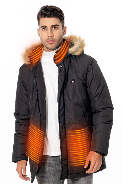 Dollcini Men's Heated Jacket – Waterproof, Hooded, with 9 Heating Elements [Powerbank sold separately]