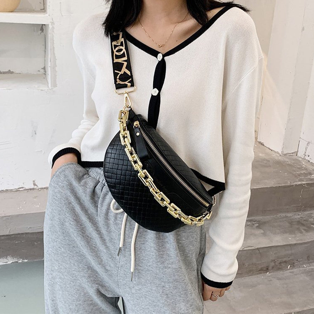 Dollcini Elegant Women's Shoulder Bag – Faux Leather, Chain Crossbody